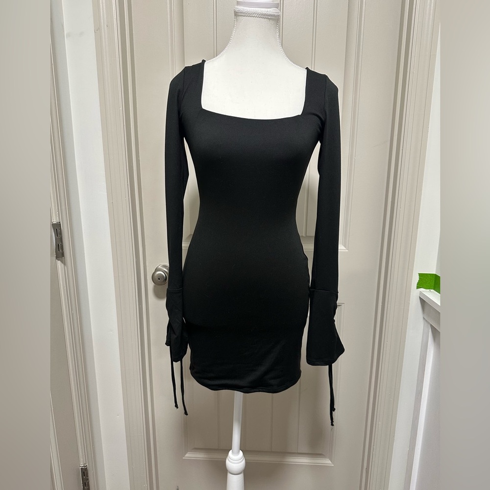 Windsor Black Long Sleeve Dress with Tie Details